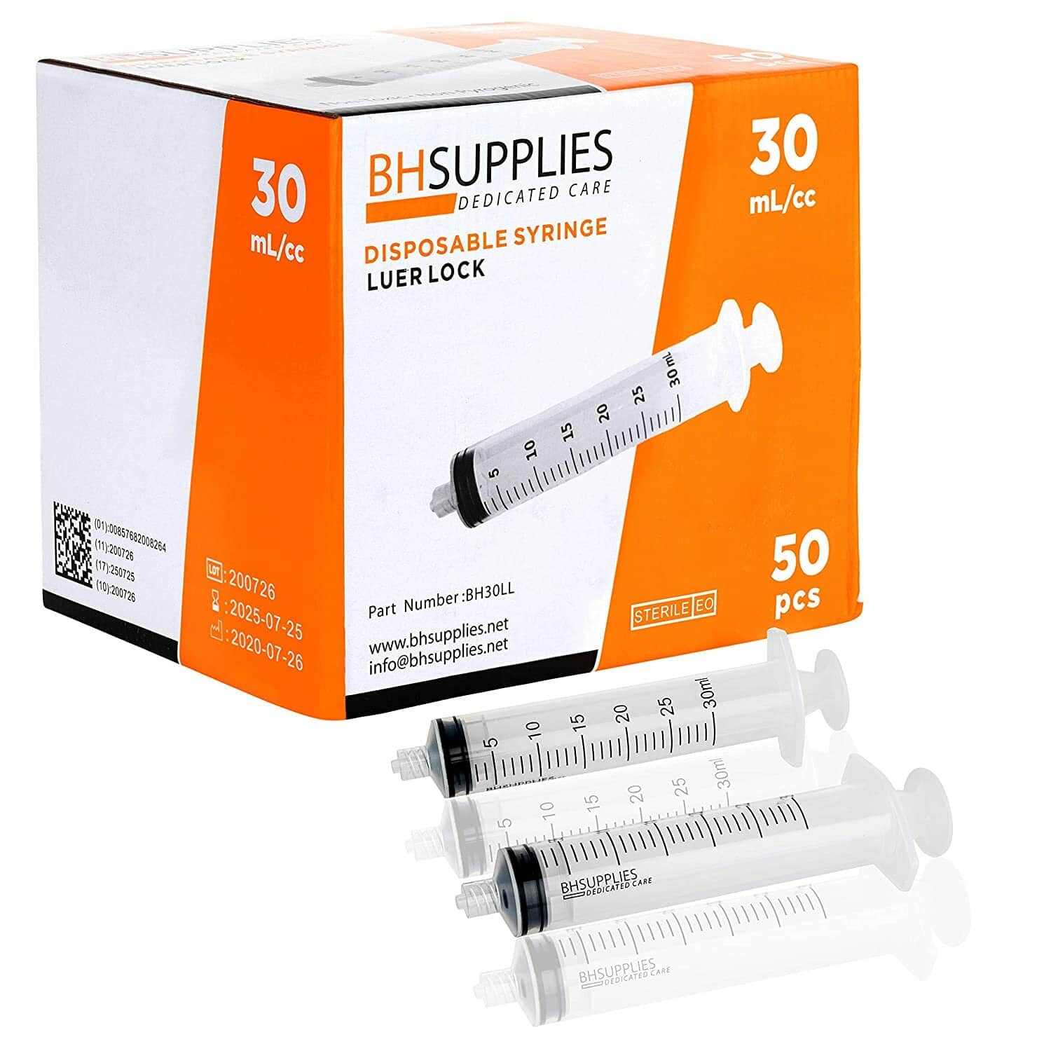 30 ml sterile syringes, 50 pack